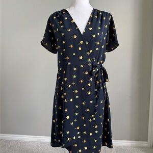J. Crew Blue V-Neck Wrap Midi Dress with Lemons Size 2